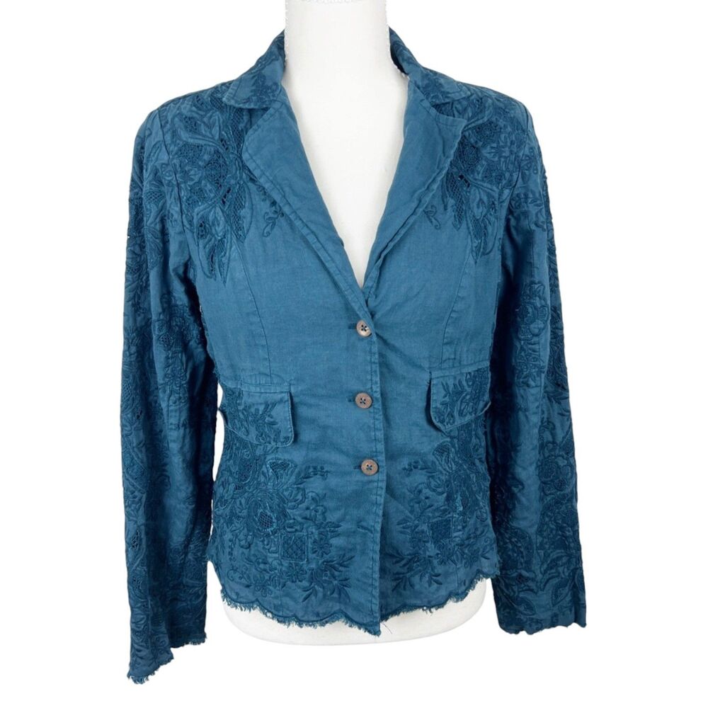 Sundance Blazer Women Small Blue Floral Embroidered Button Up Casual Jacket